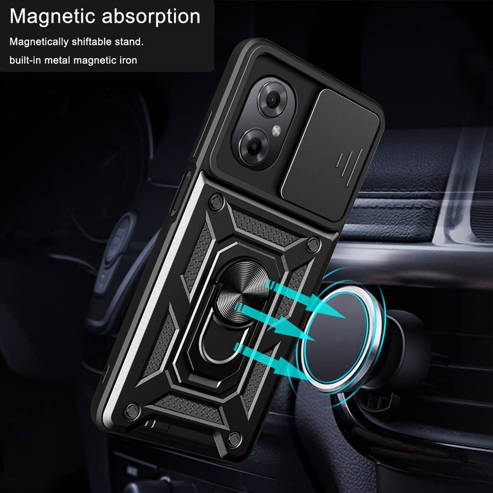 Anti-drop Phone Case for Xiaomi Poco M4 5G, Ring Kickstand PC + TPU Protective Back Cover with Slide Camera Protector