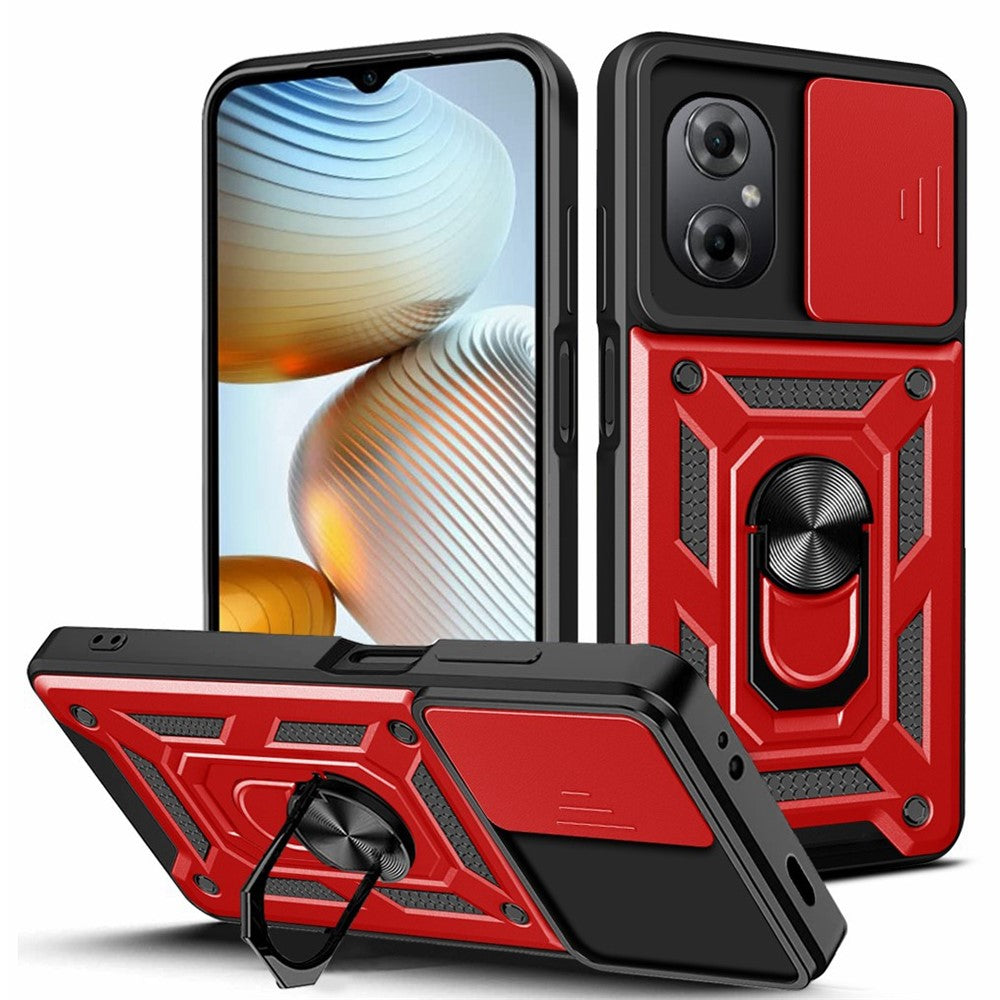 Anti-drop Phone Case for Xiaomi Poco M4 5G, Ring Kickstand PC + TPU Protective Back Cover with Slide Camera Protector
