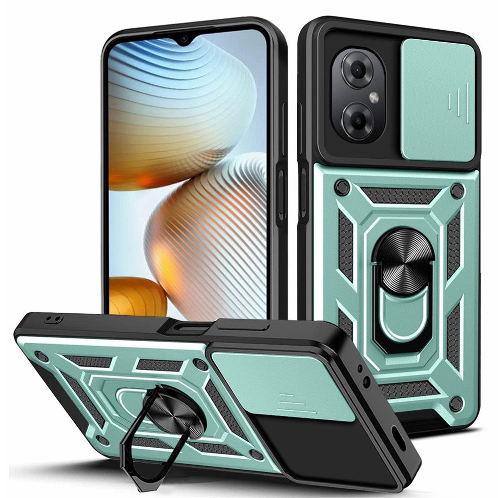 Anti-drop Phone Case for Xiaomi Poco M4 5G, Ring Kickstand PC + TPU Protective Back Cover with Slide Camera Protector