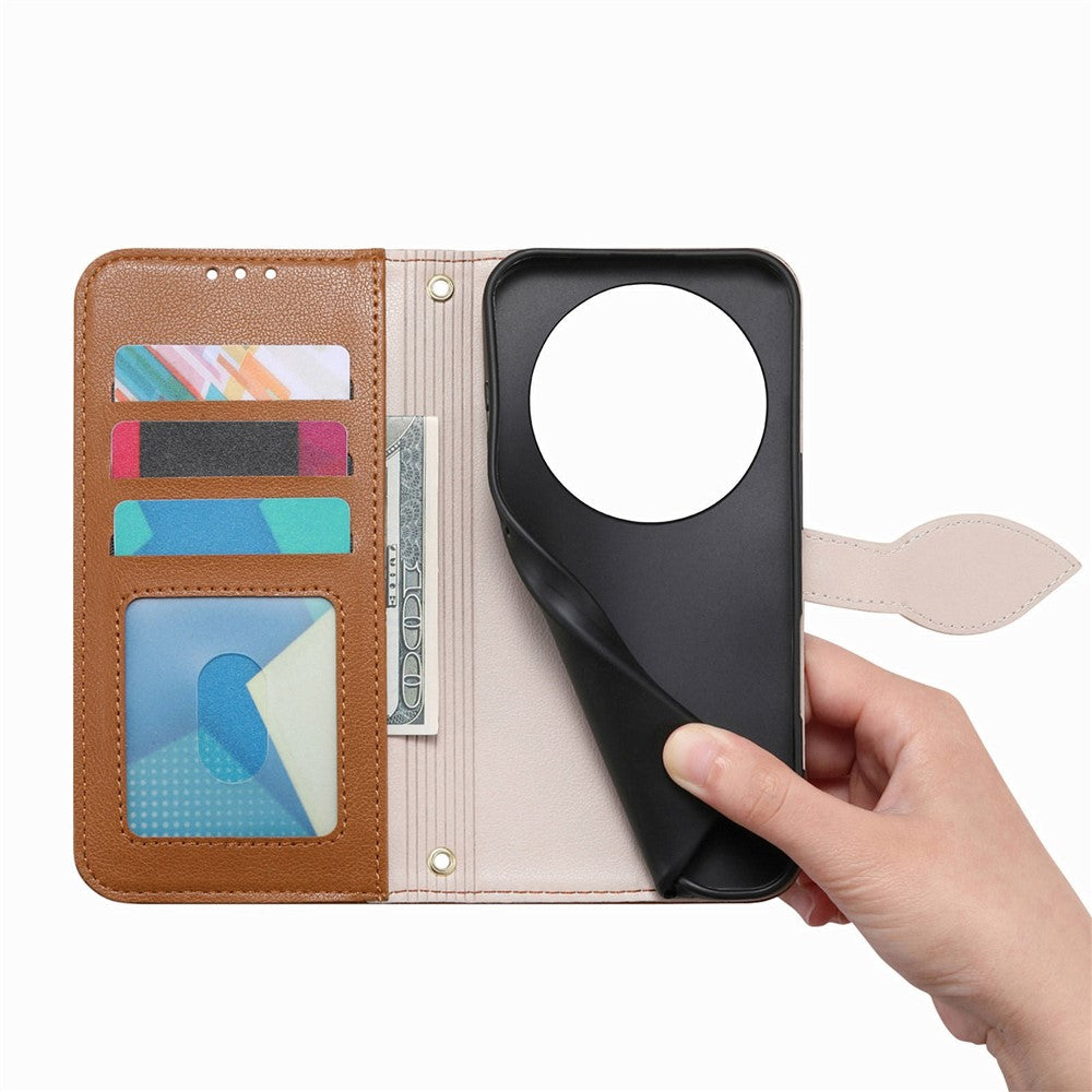 Stand Case for Honor Magic8 Lite 5G / X9d 5G / X70 5G Leaf Shape Magnetic Clasp Leather Phone Cover with Hand Strap