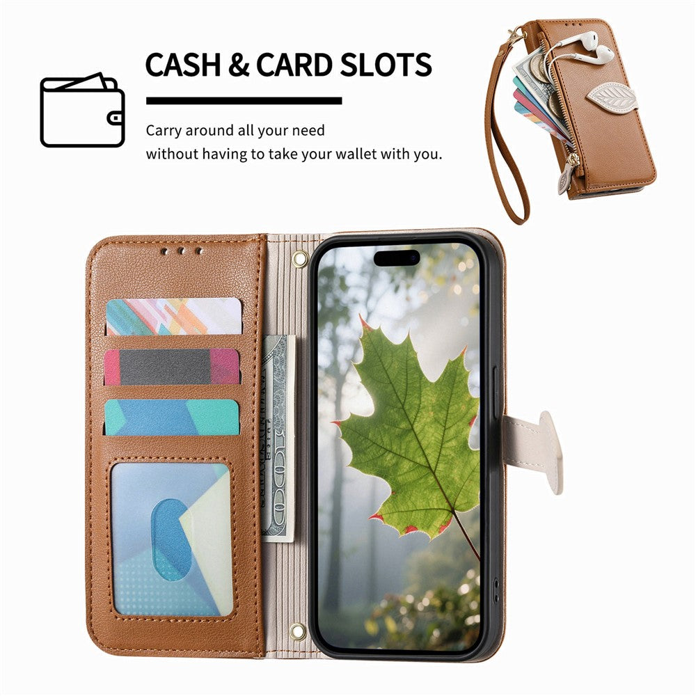 Stand Case for Honor Magic8 Lite 5G / X9d 5G / X70 5G Leaf Shape Magnetic Clasp Leather Phone Cover with Hand Strap