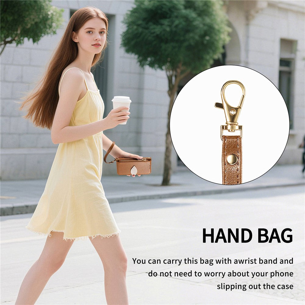 Stand Case for Honor Magic8 Lite 5G / X9d 5G / X70 5G Leaf Shape Magnetic Clasp Leather Phone Cover with Hand Strap