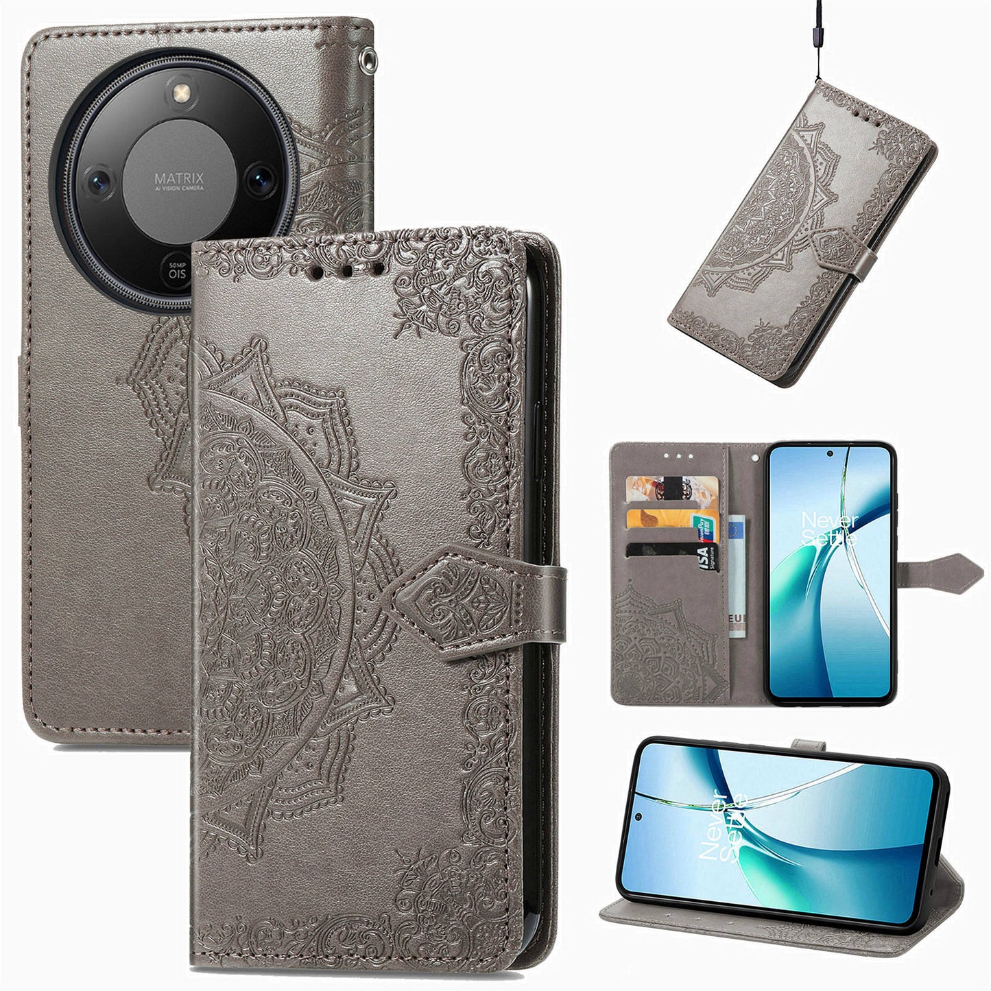Honor X70 5G / Honor X9d 5G / Honor Magic8 Lite 5G Wallet-Handyhülle – Aus geprägtem Mandala-Leder, mit Magnetverschluss & Klappverschluss