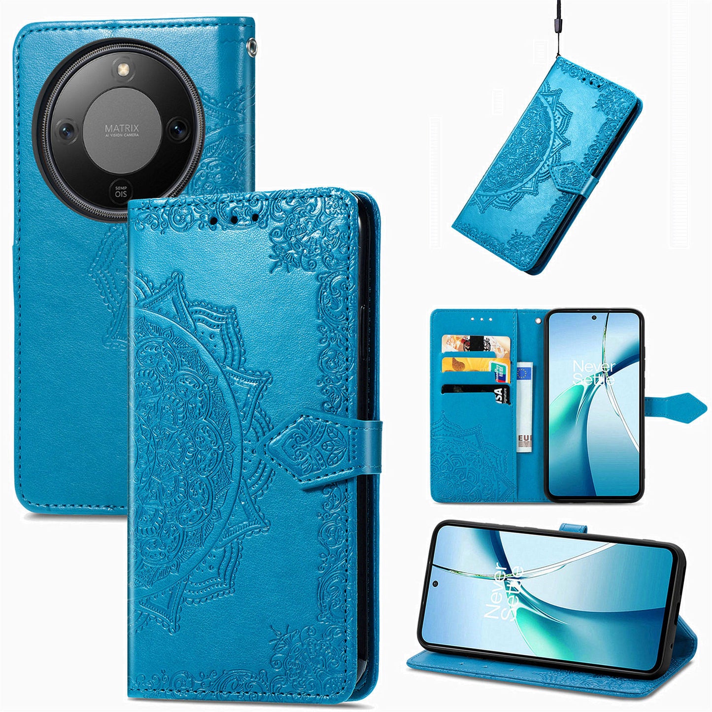Honor X70 5G / Honor X9d 5G / Honor Magic8 Lite 5G Wallet-Handyhülle – Aus geprägtem Mandala-Leder, mit Magnetverschluss & Klappverschluss