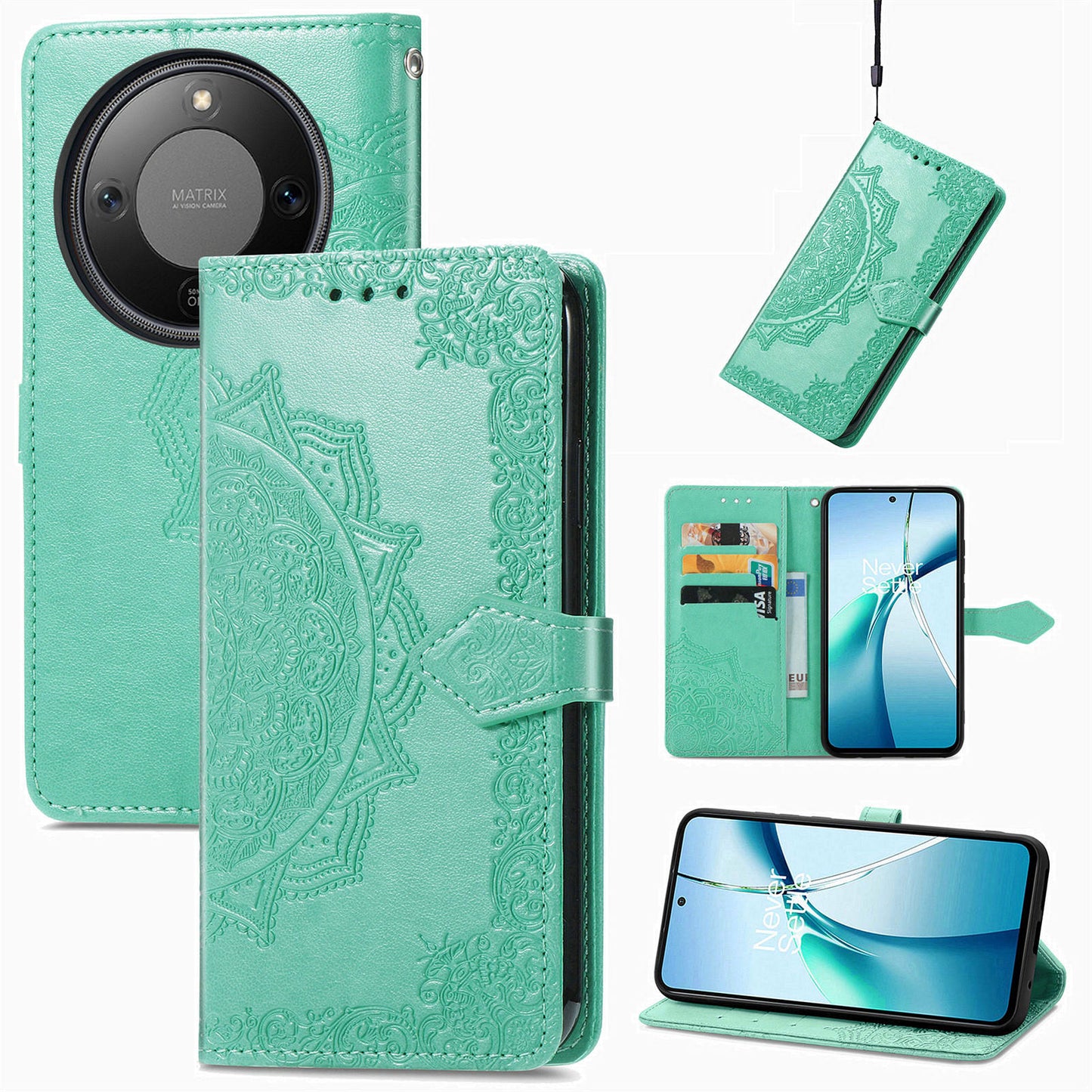 Honor X70 5G / Honor X9d 5G / Honor Magic8 Lite 5G Wallet-Handyhülle – Aus geprägtem Mandala-Leder, mit Magnetverschluss & Klappverschluss