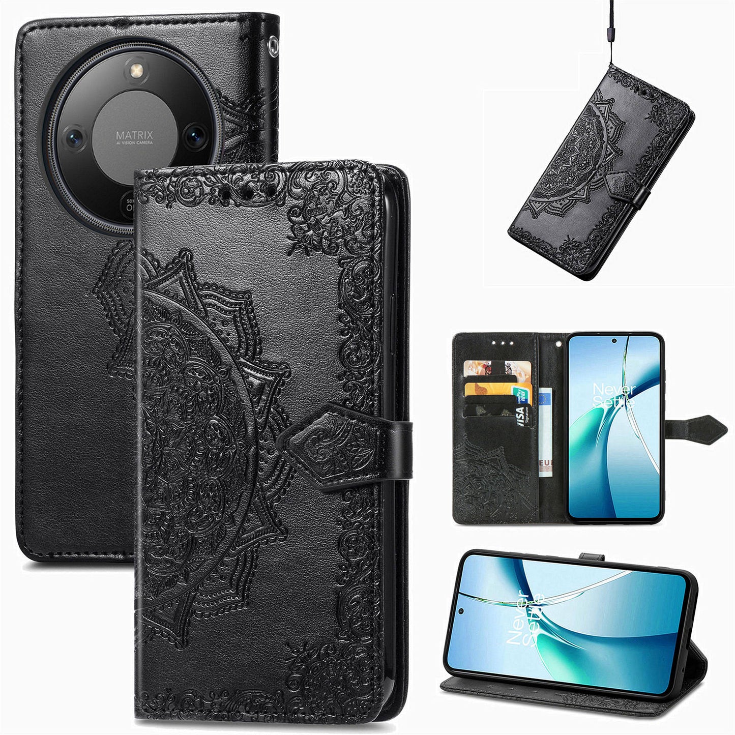 Honor X70 5G / Honor X9d 5G / Honor Magic8 Lite 5G Wallet-Handyhülle – Aus geprägtem Mandala-Leder, mit Magnetverschluss & Klappverschluss