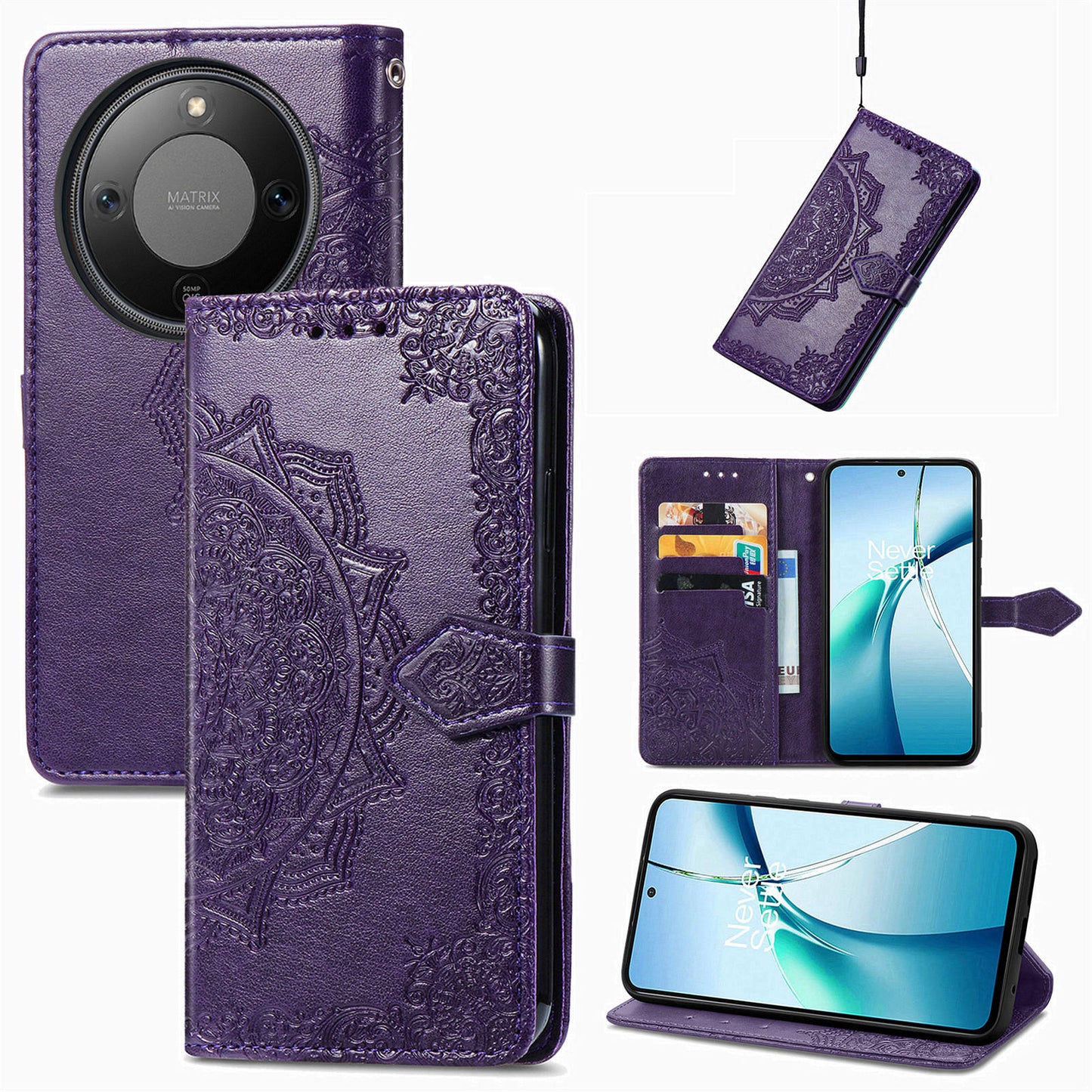Honor X70 5G / Honor X9d 5G / Honor Magic8 Lite 5G Wallet-Handyhülle – Aus geprägtem Mandala-Leder, mit Magnetverschluss & Klappverschluss