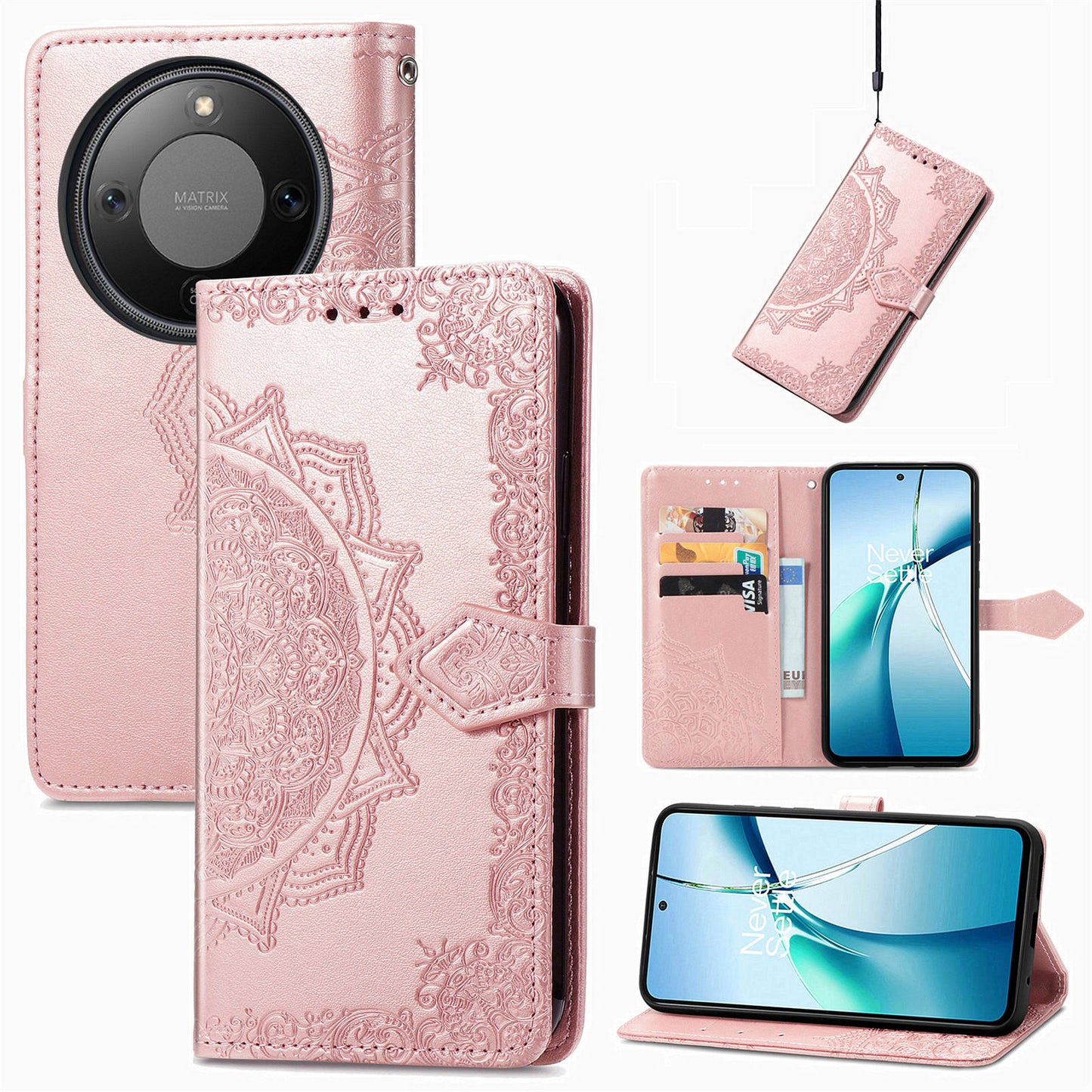 Honor X70 5G / Honor X9d 5G / Honor Magic8 Lite 5G Wallet-Handyhülle – Aus geprägtem Mandala-Leder, mit Magnetverschluss & Klappverschluss