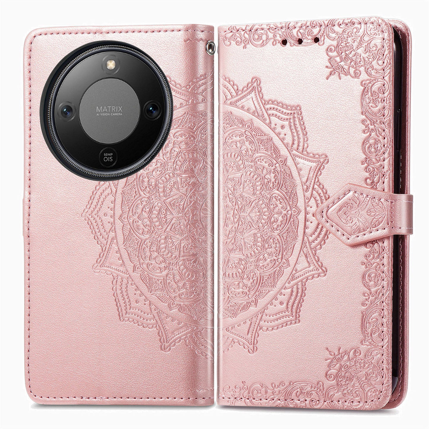 Honor X70 5G / Honor X9d 5G / Honor Magic8 Lite 5G Wallet-Handyhülle – Aus geprägtem Mandala-Leder, mit Magnetverschluss & Klappverschluss