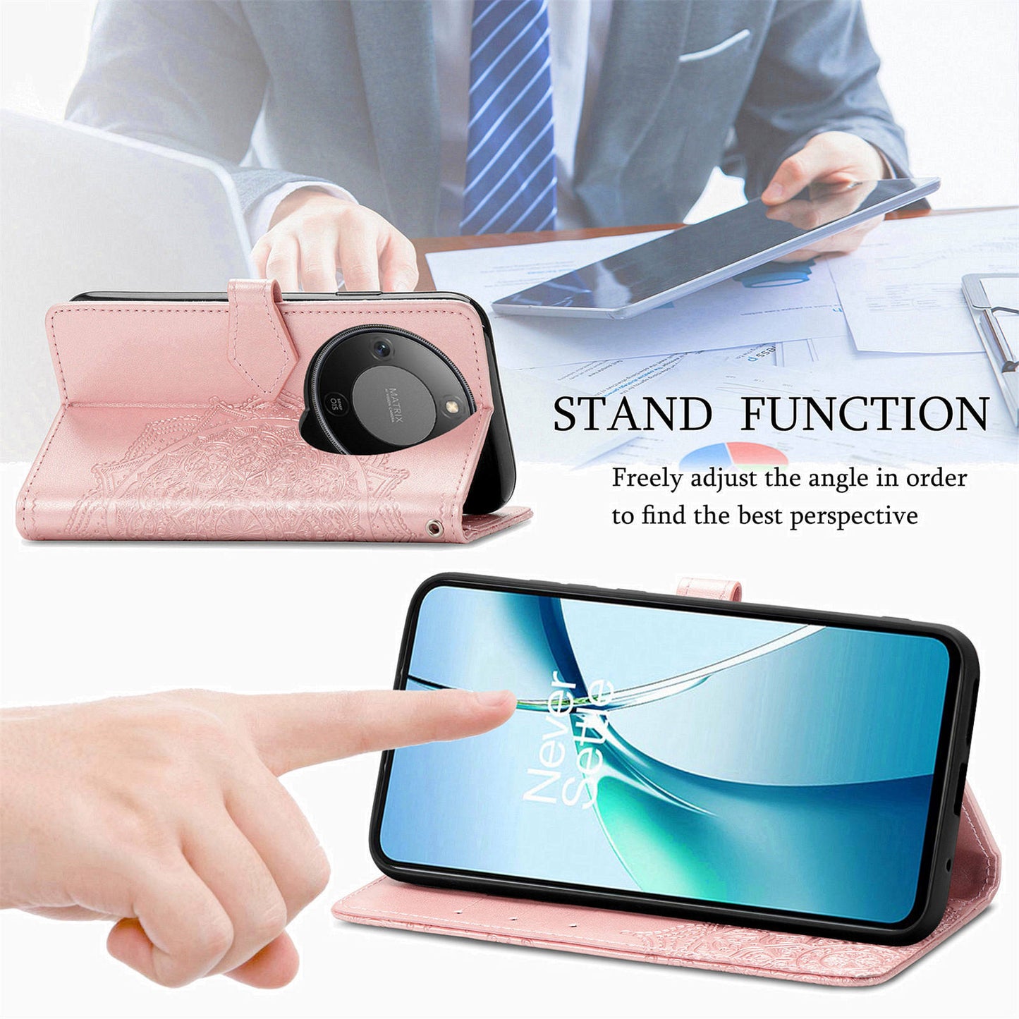 Honor X70 5G / Honor X9d 5G / Honor Magic8 Lite 5G Wallet-Handyhülle – Aus geprägtem Mandala-Leder, mit Magnetverschluss & Klappverschluss