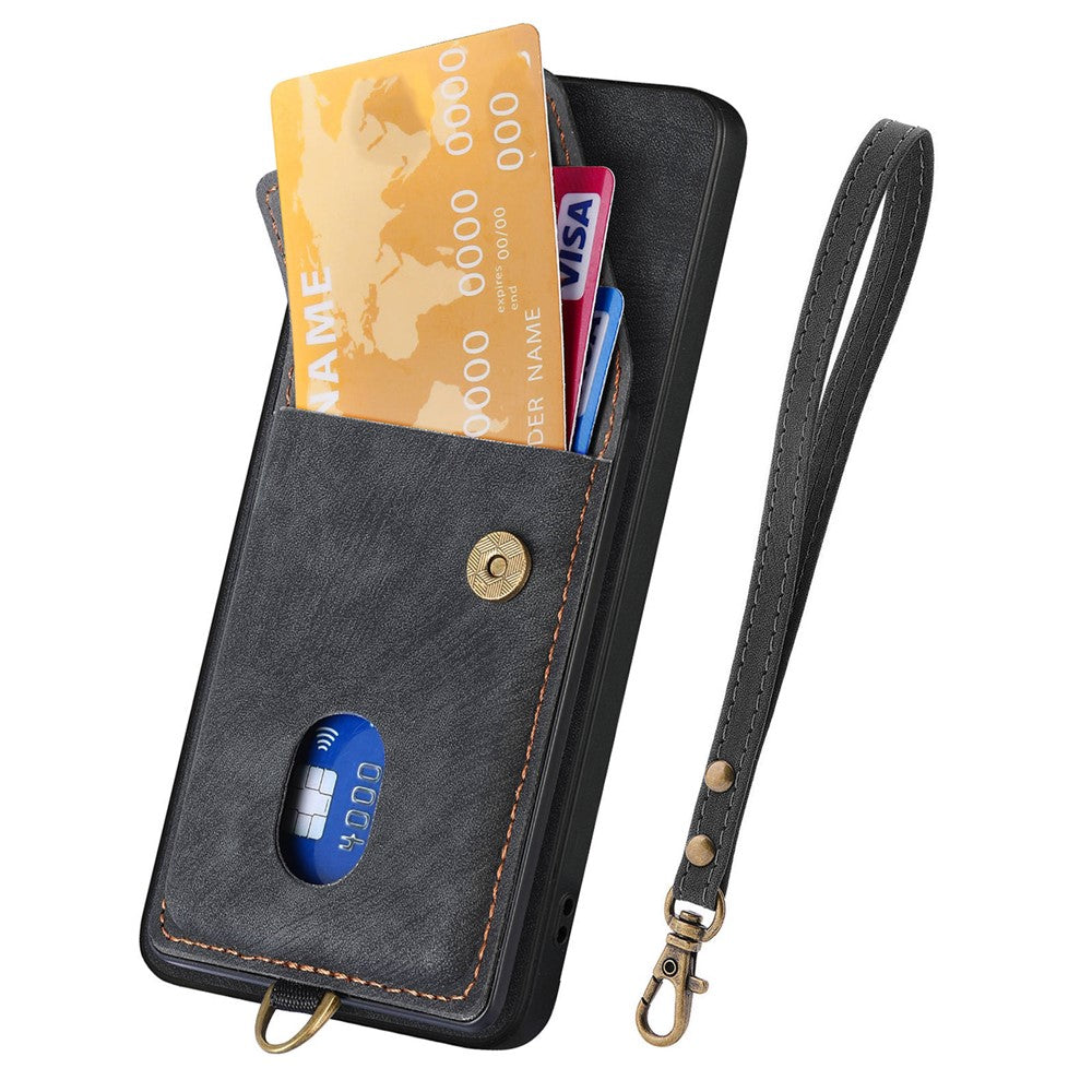 Phone Case For Honor Magic8 Lite 5G  /  X9d 5G  /  X70 5G Card Holder Kickstand Leather Back Cover with Wrist Strap