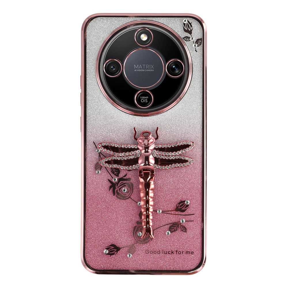 KADEM Phone Case For Honor Magic8 Lite 5G  /  X9d 5G  /  X70 5G Dragonfly Kickstand TPU Flowers Glitter Phone Cover