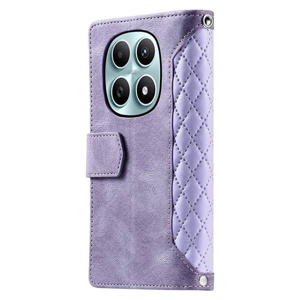 For Xiaomi Redmi Note 15 4G (Global) Wallet Case Rhombus Stitching Line PU Leather Phone Cover with Wrist Strap