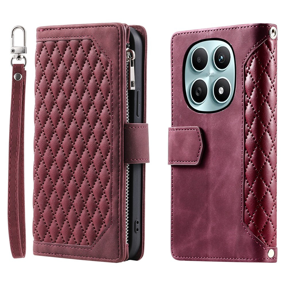 For Xiaomi Redmi Note 15 4G (Global) Wallet Case Rhombus Stitching Line PU Leather Phone Cover with Wrist Strap