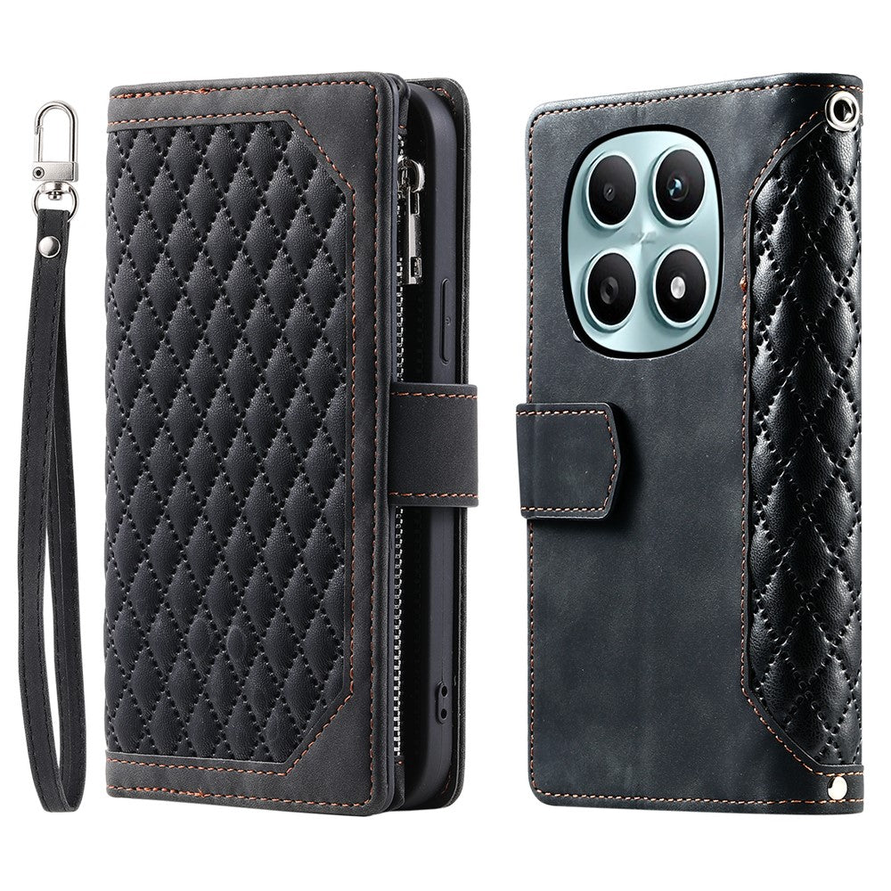 For Xiaomi Redmi Note 15 4G (Global) Wallet Case Rhombus Stitching Line PU Leather Phone Cover with Wrist Strap