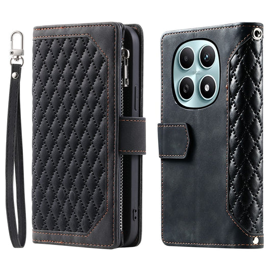 Xiaomi Redmi Note 15 4G (Global) Handyhülle – Brieftaschenetui Rautensteppung Line PU-Leder- mit Handschlaufe