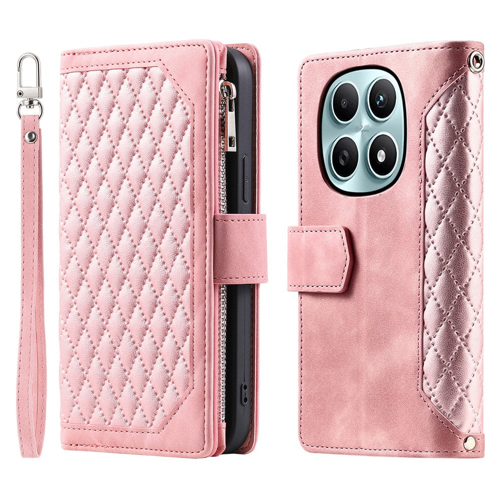For Xiaomi Redmi Note 15 4G (Global) Wallet Case Rhombus Stitching Line PU Leather Phone Cover with Wrist Strap