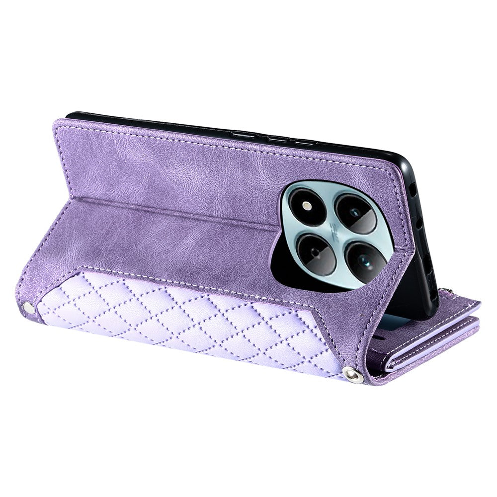 For Xiaomi Redmi Note 15 Pro 4G (Global) Wallet Case Rhombus Stitching Line PU Leather Phone Cover with Wrist Strap