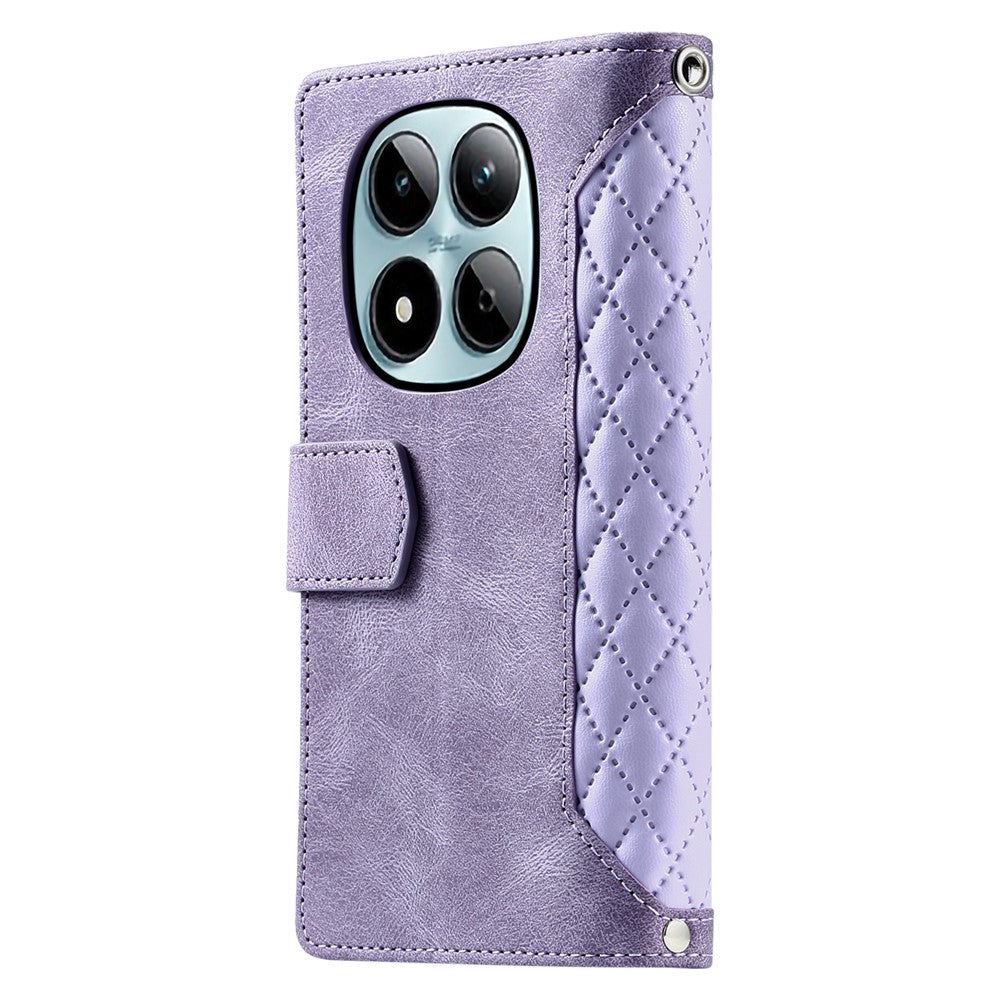 For Xiaomi Redmi Note 15 Pro 4G (Global) Wallet Case Rhombus Stitching Line PU Leather Phone Cover with Wrist Strap