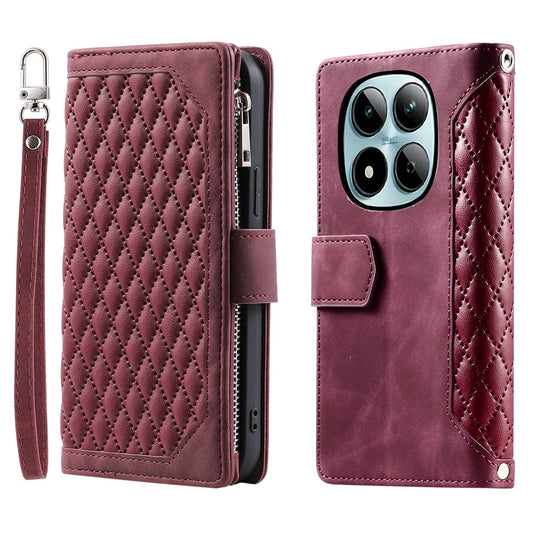 For Xiaomi Redmi Note 15 Pro 4G (Global) Wallet Case Rhombus Stitching Line PU Leather Phone Cover with Wrist Strap