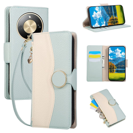 Honor X70 5G / Honor X9d 5G / Honor Magic8 Lite 5G Wallet-Handyhülle – mit Reißverschlussfach, mit Riemen, aus PU-Leder