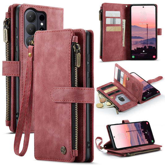 Galaxy S26 Ultra Handyhülle – CASEME Handyhüllen mit Riemen, C30-Reißverschluss, mehrere Kartenfächer, PU-Lederbezug