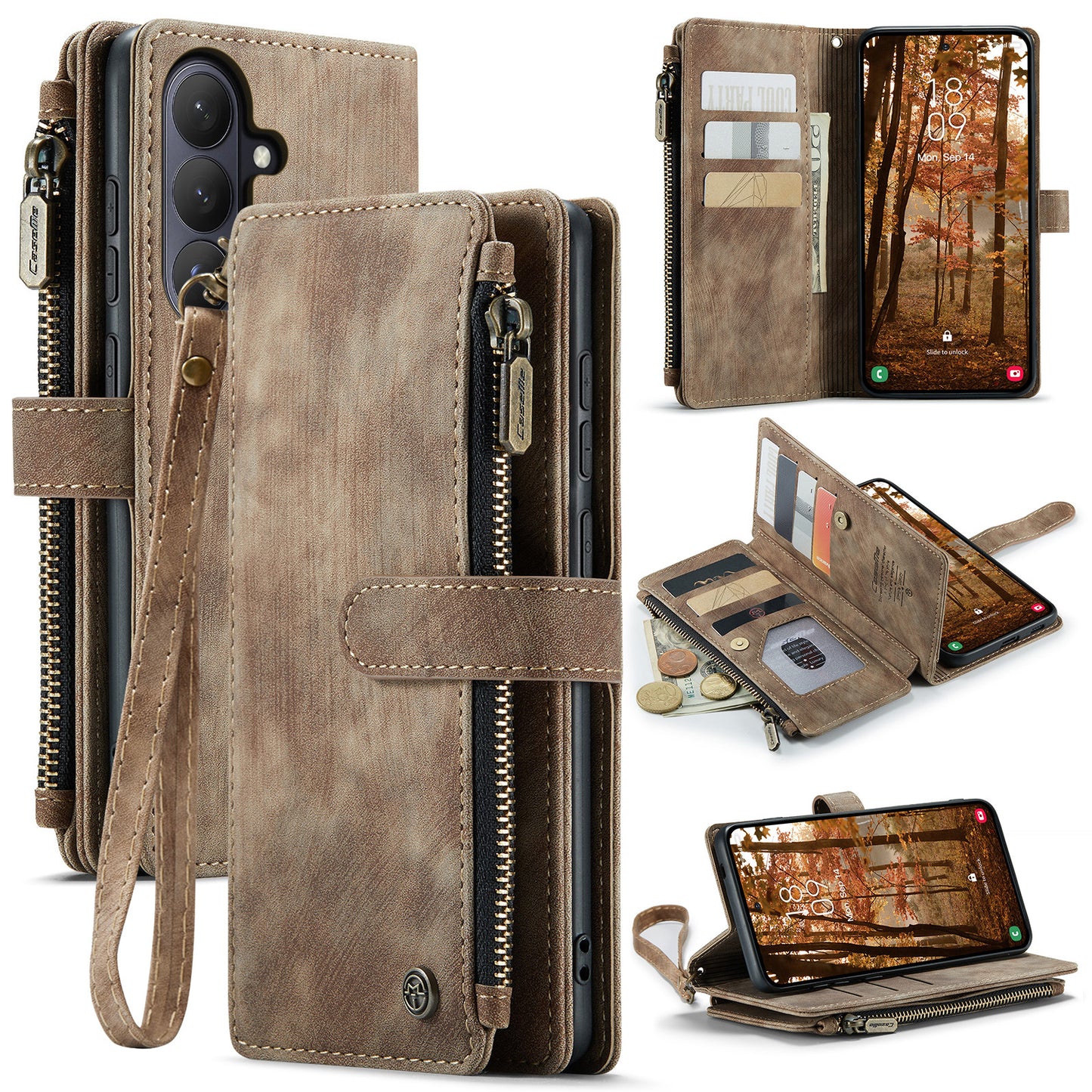 CASEME For Samsung Galaxy S26+ Phone Cases with Strap  C30 Zipper Multiple Card Holder PU Leather Cover