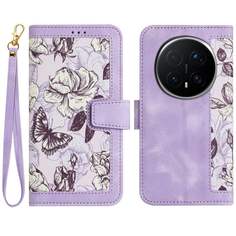 Honor Magic8 Pro 5G Wallet-Handyhülle – Aus PU-Leder, mit Blumenmuster & Kartenfächern