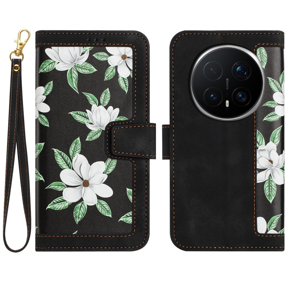 Honor Magic8 Pro 5G Wallet-Handyhülle – Aus PU-Leder, mit Blumenmuster & Kartenfächern