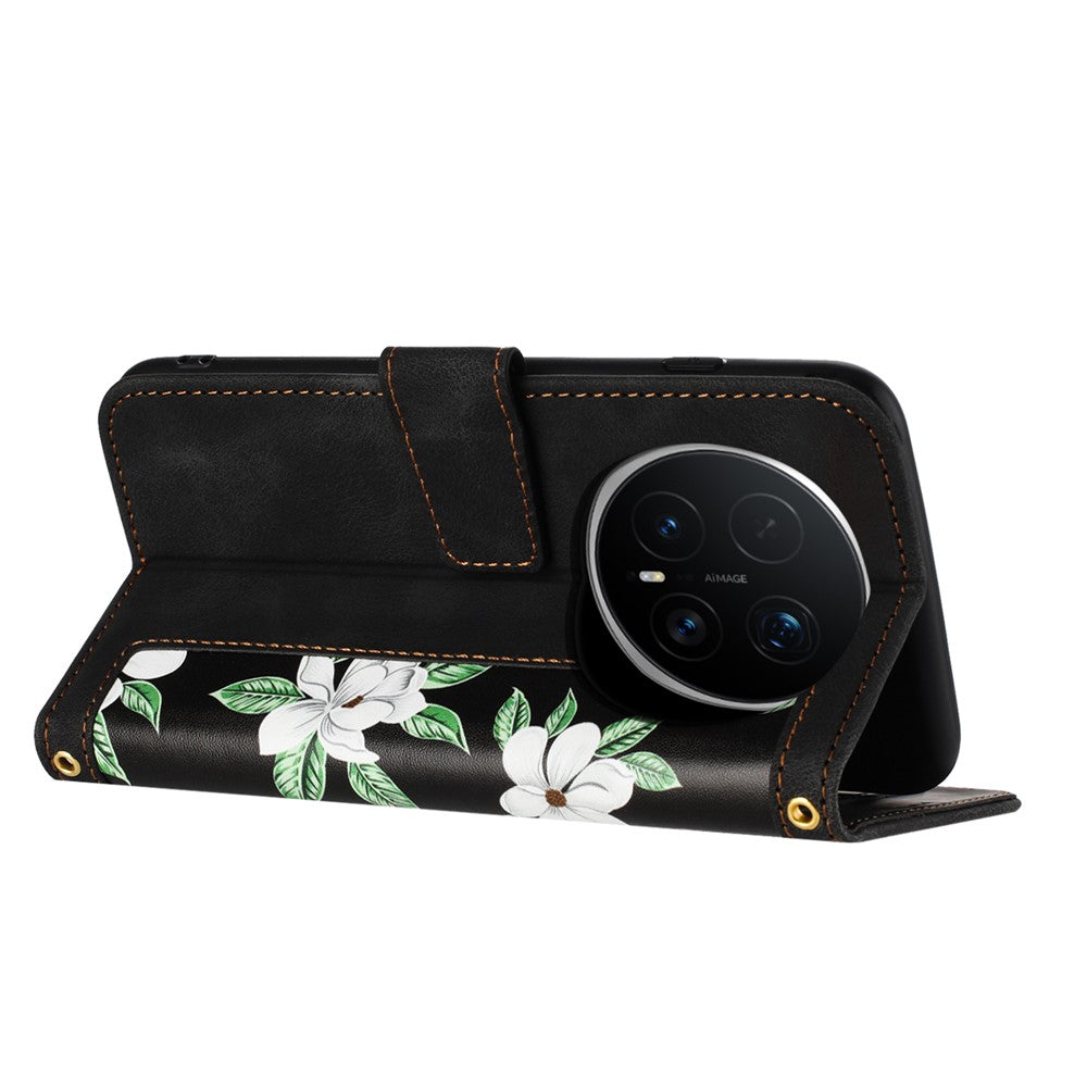 Honor Magic8 Pro 5G Wallet-Handyhülle – Aus PU-Leder, mit Blumenmuster & Kartenfächern