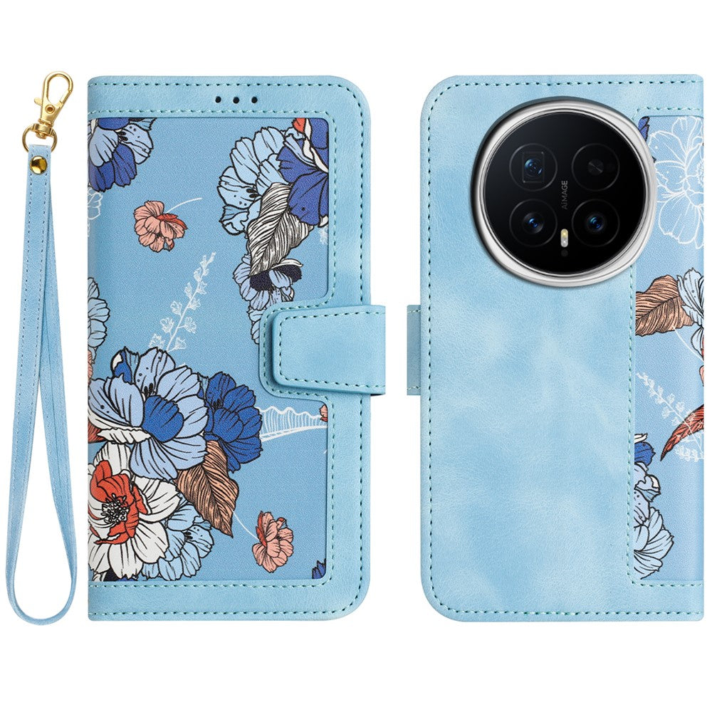 Honor Magic8 5G Wallet-Handyhülle – Aus PU-Leder, mit Blumenmuster & Kartenfächern