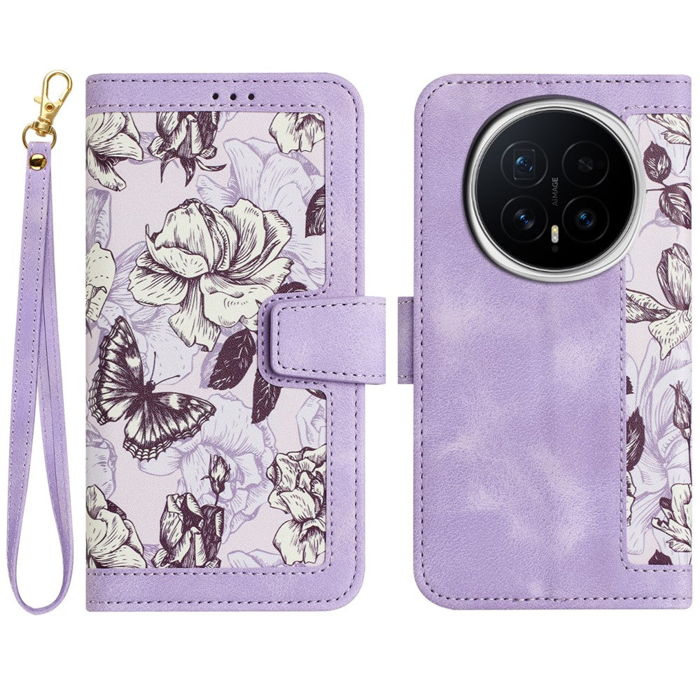 Honor Magic8 5G Wallet-Handyhülle – Aus PU-Leder, mit Blumenmuster & Kartenfächern