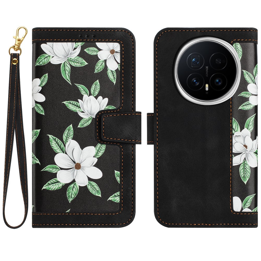 Honor Magic8 5G Wallet-Handyhülle – Aus PU-Leder, mit Blumenmuster & Kartenfächern