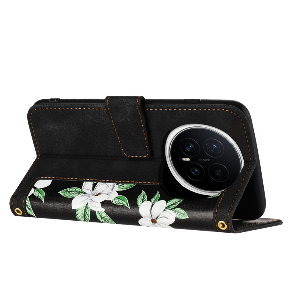 Honor Magic8 5G Wallet-Handyhülle – Aus PU-Leder, mit Blumenmuster & Kartenfächern