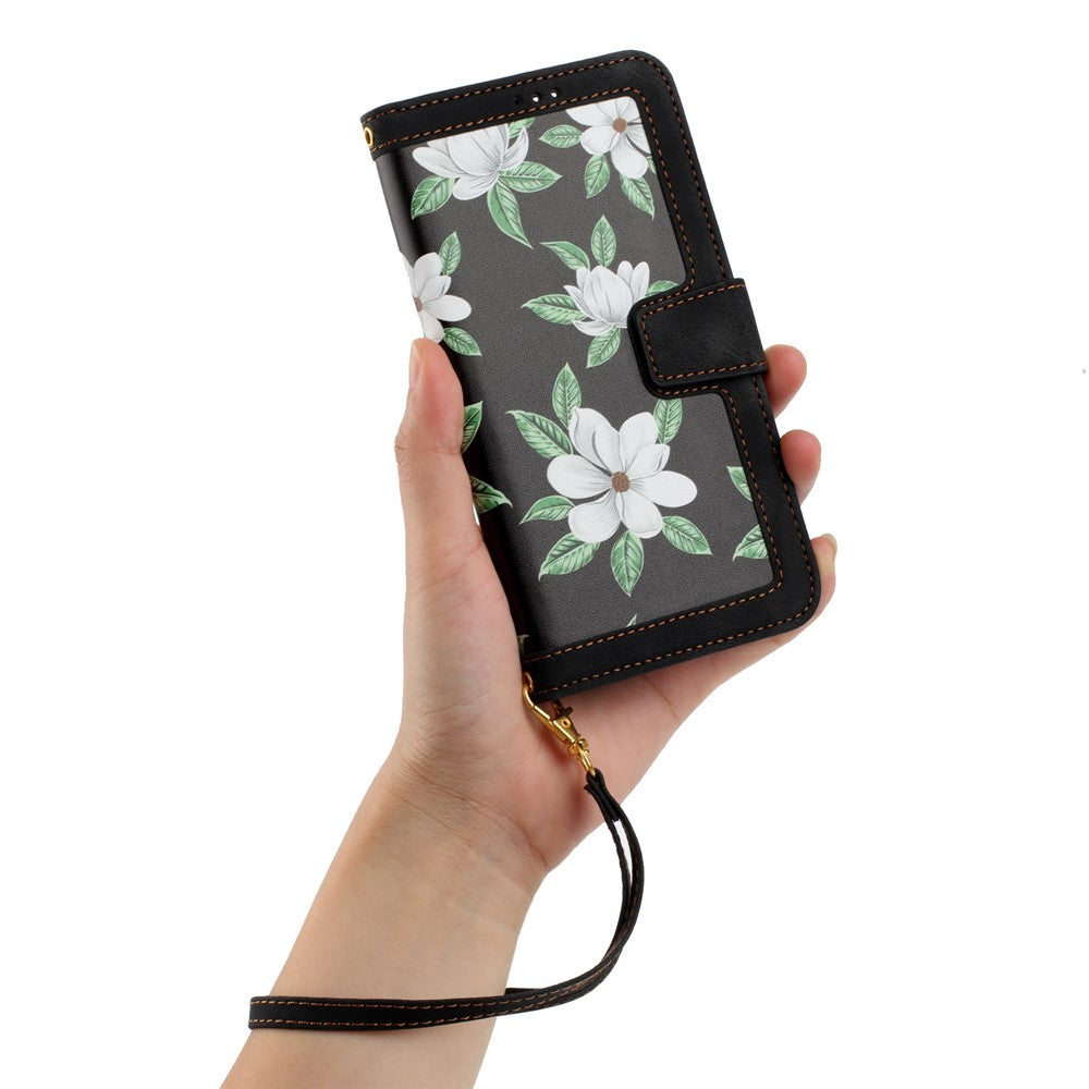 Honor Magic8 5G Wallet-Handyhülle – Aus PU-Leder, mit Blumenmuster & Kartenfächern