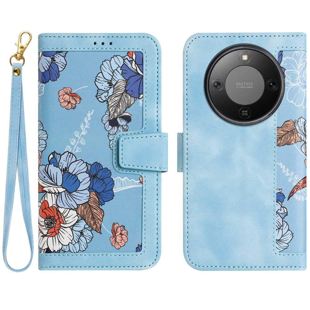 Honor Magic8 Lite 5G / X9d 5G / X70 5G Wallet-Handyhülle – Aus PU-Leder, mit Blumenmuster & Kartenfächern