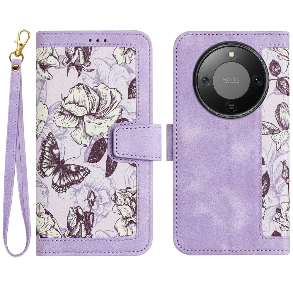 Honor Magic8 Lite 5G / X9d 5G / X70 5G Wallet-Handyhülle – Aus PU-Leder, mit Blumenmuster & Kartenfächern