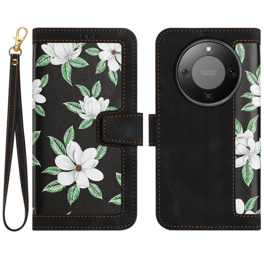 Honor Magic8 Lite 5G / X9d 5G / X70 5G Wallet-Handyhülle – Aus PU-Leder, mit Blumenmuster & Kartenfächern