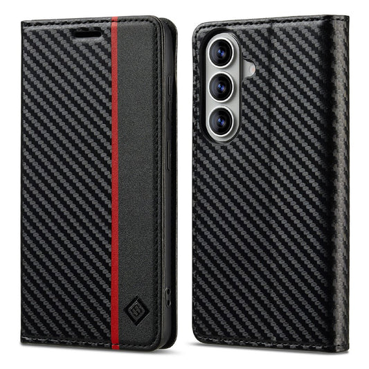 Galaxy A37 5G Handyhülle – LC.IMEEKE Brieftaschenetui aus Kohlefaser-Textur-Leder