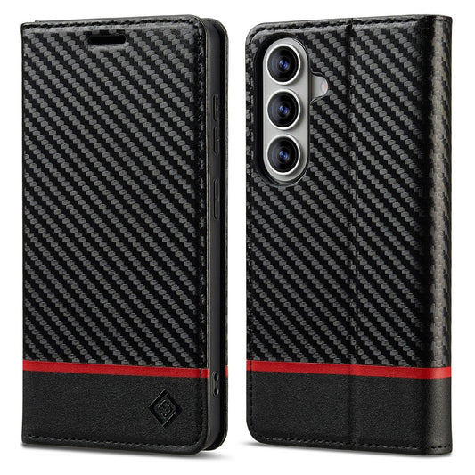 Galaxy A57 5G Handyhülle – LC.IMEEKE Brieftaschenetui aus Kohlefaser-Textur-Leder