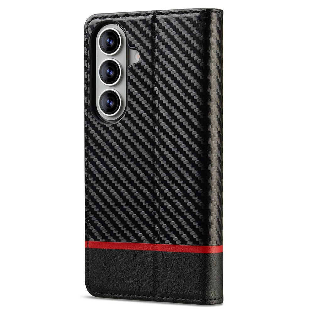 LC.IMEEKE For Samsung Galaxy S26 Wallet Case Carbon Fiber Texture Leather Phone Cover