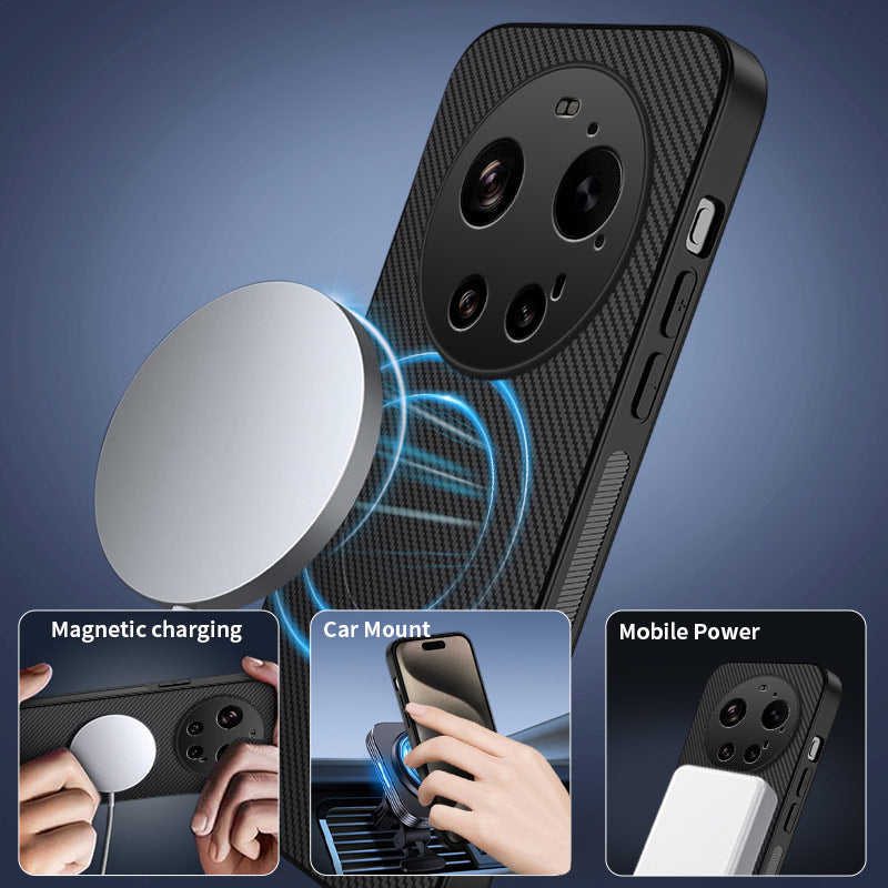 Xiaomi 17 Ultra 5G – Magnetische Handyhülle aus PC und TPU, in Carbonfaser-Optik