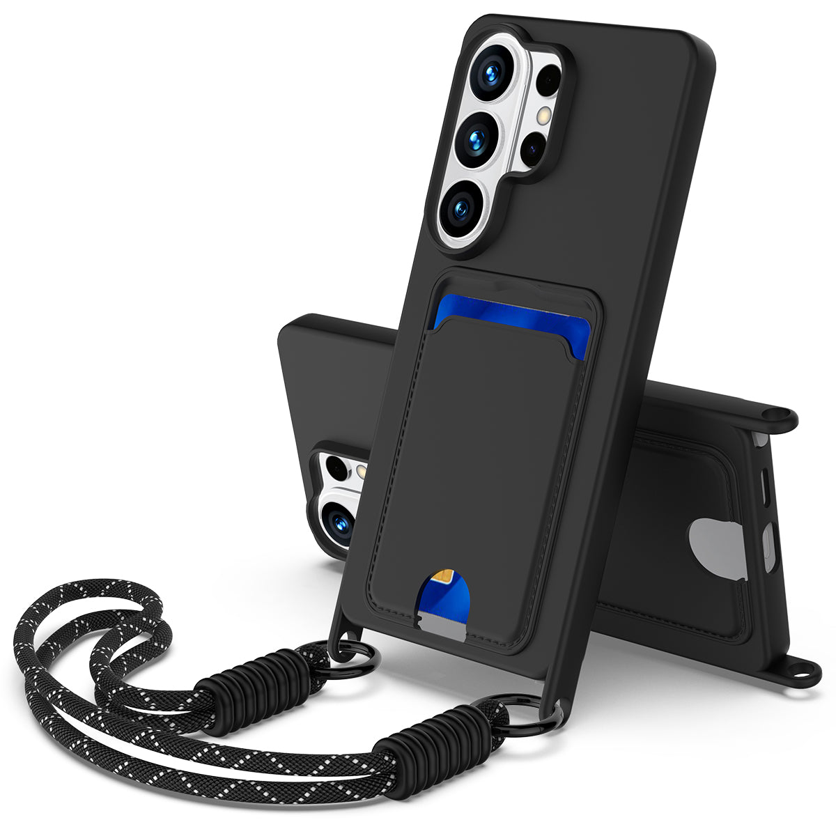 For Samsung Galaxy S26 Ultra Liquid Silicone Case  Phone Back Cover with Card Holder and Short Strap