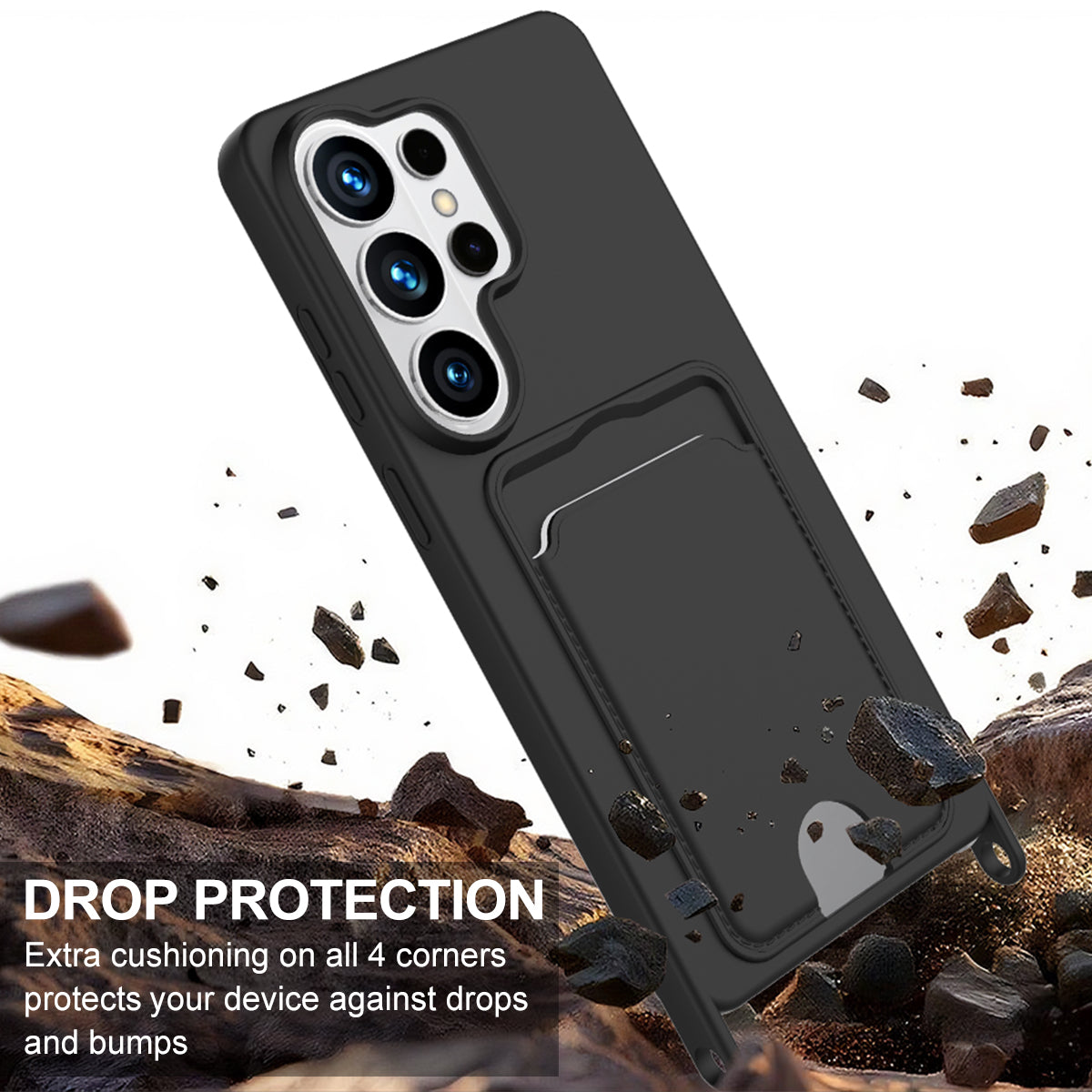 For Samsung Galaxy S26 Ultra Liquid Silicone Case  Phone Back Cover with Card Holder and Short Strap