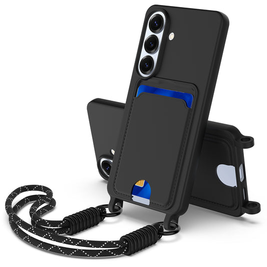 Galaxy S26 Handyhülle – Flüssige Silikonhülle mit Kartenhalter und kurzem Riemen