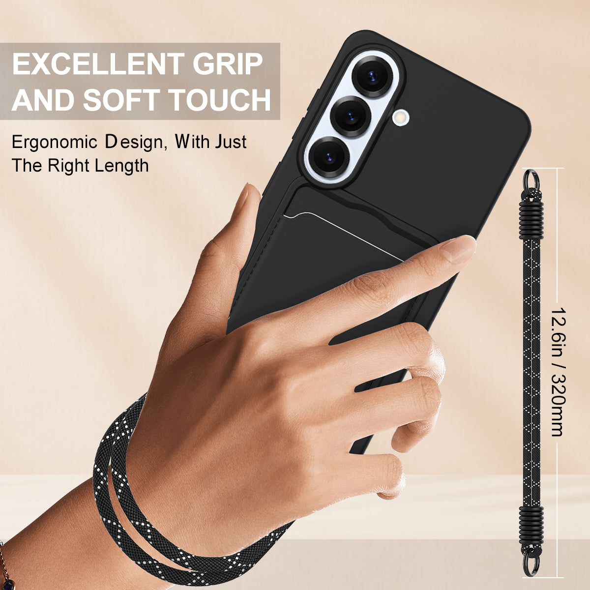 For Samsung Galaxy S26 Liquid Silicone Case  Phone Back Cover with Card Holder and Short Strap