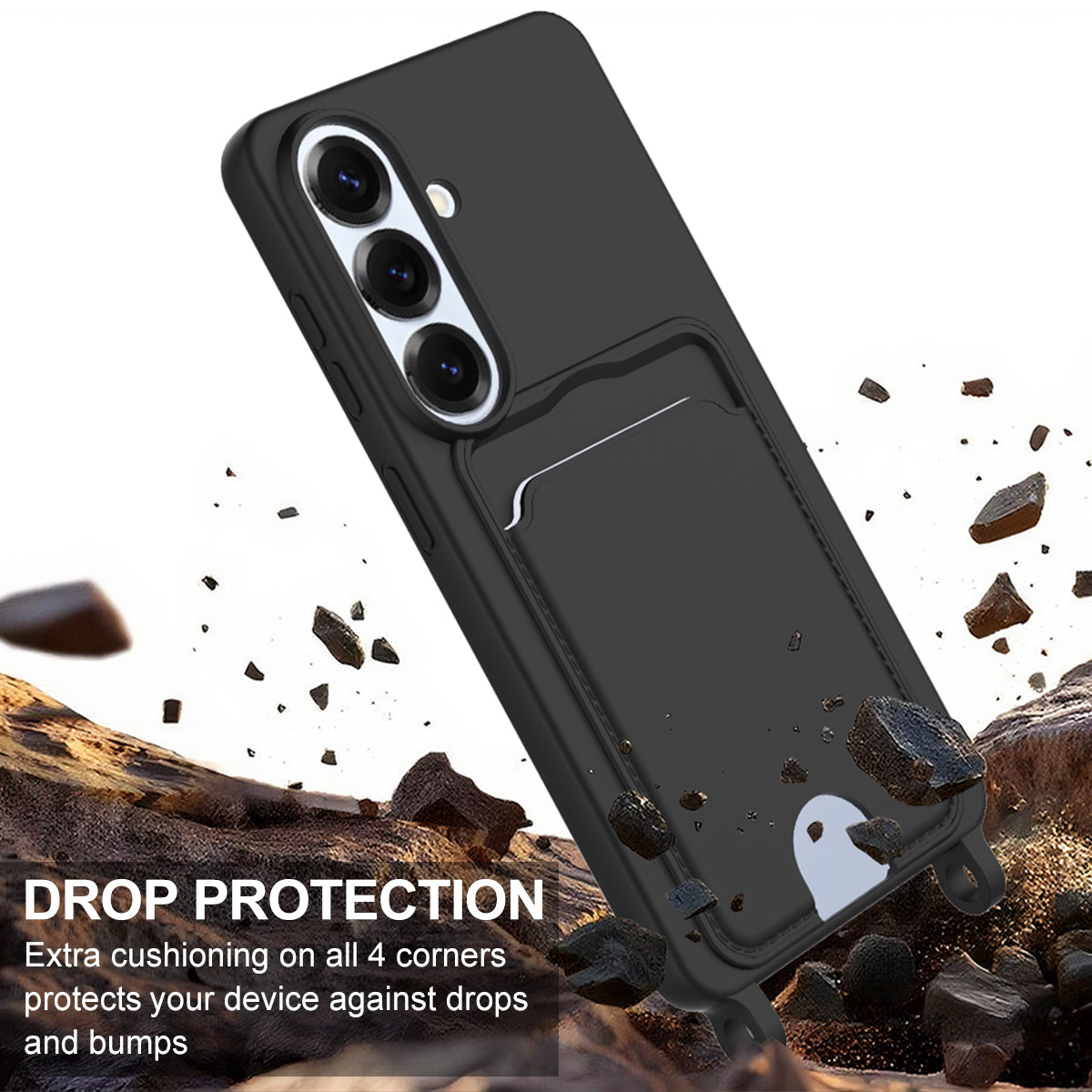 For Samsung Galaxy S26 Liquid Silicone Case  Phone Back Cover with Card Holder and Short Strap