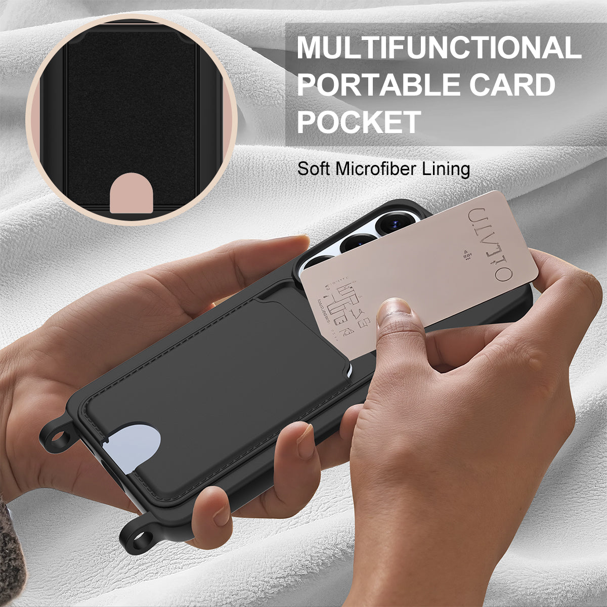 For Samsung Galaxy S26 Liquid Silicone Case  Phone Back Cover with Card Holder and Short Strap