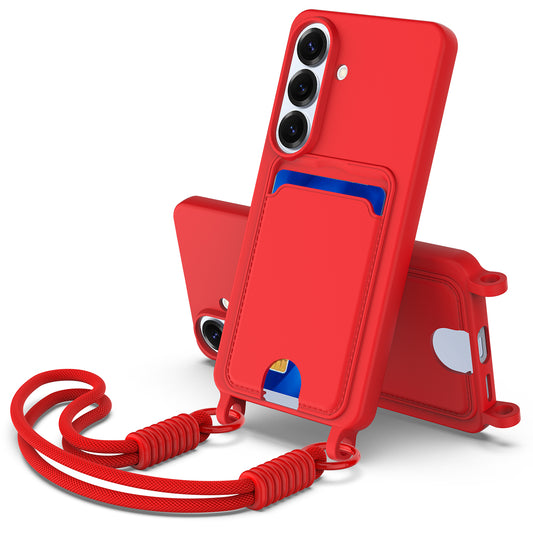 Galaxy S26 Handyhülle – Flüssige Silikonhülle mit Kartenhalter und kurzem Riemen