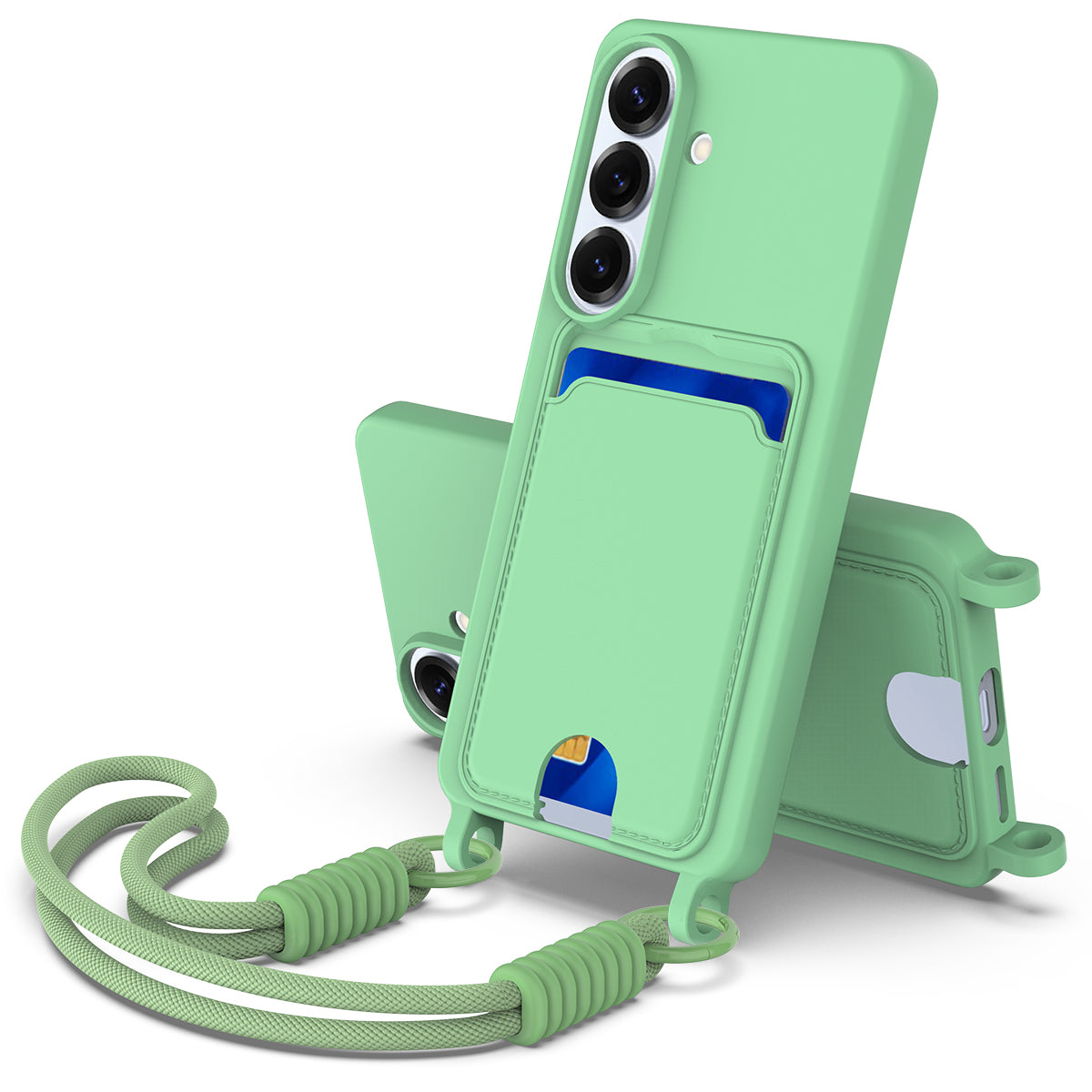 For Samsung Galaxy S26 Liquid Silicone Case  Phone Back Cover with Card Holder and Short Strap